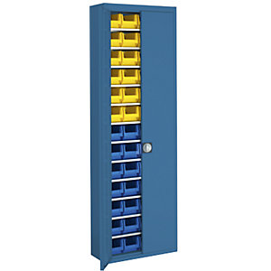 Magazinschrank mit Sichtlagerkästen, HxBxT 2150 x 680 x 280 mm, einfarbig, blau, 52 Kästen.