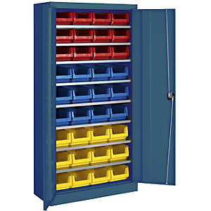 Magazinschrank, einfarbig, mit 36 Sichtlagerkästen, 8 Fachböden, blau.