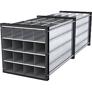 Wabenregal, HxBxT 1000 x 1000 x 3000 mm, 16 Wannen, 4 x 4 Fächer.