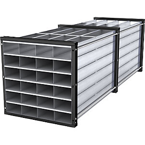 Wabenregal, HxBxT 1000 x 1000 x 3000 mm, 24 Wannen, 4 x 6 Fächer.